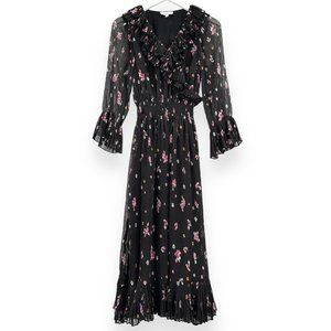 & Other Stories Black Long Sleeve Floral Print Ruffle Dress